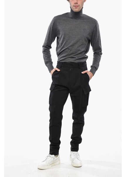 Pantaloni casual DSQUARED2 Single-Pleated Virgin Wool Aviator Cargo Pants Black Barbati (BM 19246391) 4