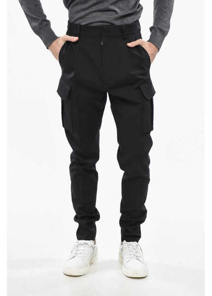 Pantaloni casual DSQUARED2 Single-Pleated Virgin Wool Aviator Cargo Pants Black Barbati (BM 19246391) 1