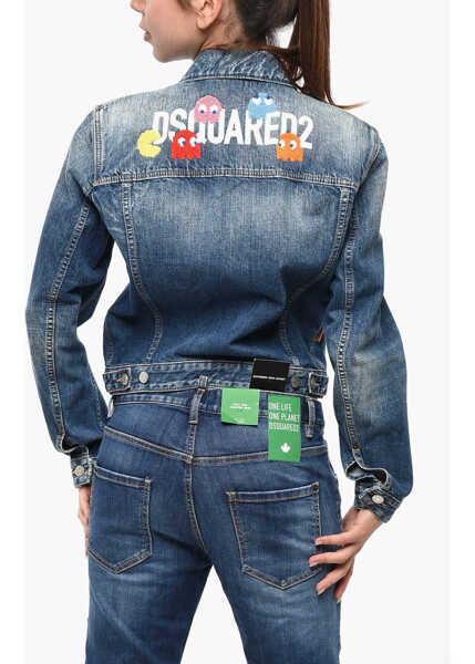 Geci de blugi DSQUARED2 Pac-Man Denim Boyfriend Jean Jacket With Patches Blue Femei (BM 19246403) 3