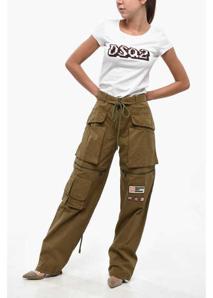 Pantaloni casual DSQUARED2 Cotton Hybrid Cargo Pants With Zip Military Green Femei (BM 19246418) 4