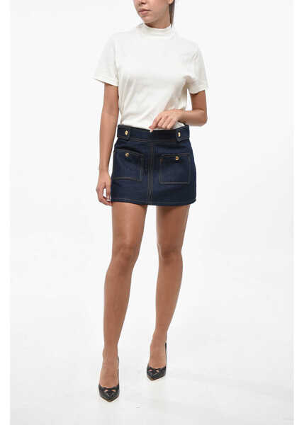 Fuste casual Cline Dark Washed Denim Miniskirt With Logoed Buttons Blue Femei (BM 19246421) 4