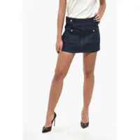 Fuste casual Dark Washed Denim Miniskirt With Logoed Buttons Femei
