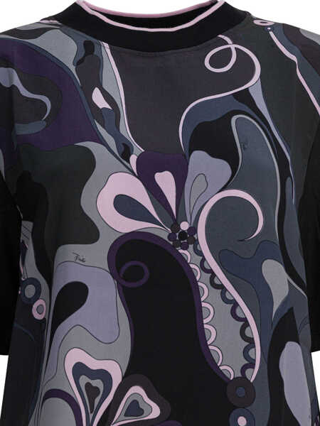 Tricouri PUCCI Cotton and silk crewneck T-shirt with print Black Femei (BM 19246626) 3