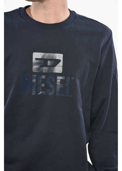Bluze de trening Diesel Crew Neck Brushed Cotton Sweatshirt With Ton Sur Ton Logo Blue Barbati (BM 19247060) 3