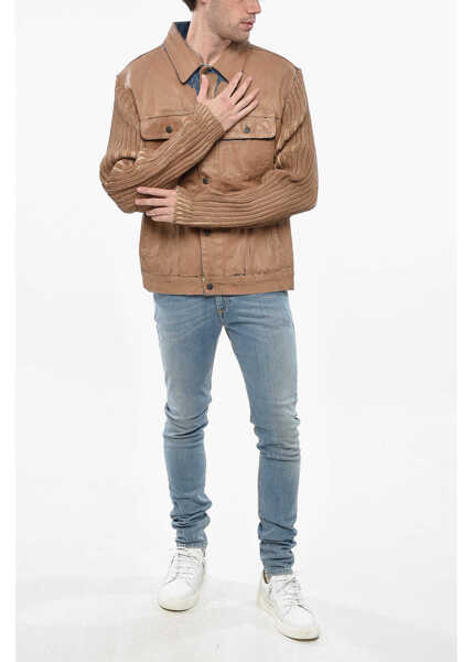 Geci de blugi Diesel Coated Denim Layton Jacket With Knitted Sleeves Beige Barbati (BM 19247102) 4