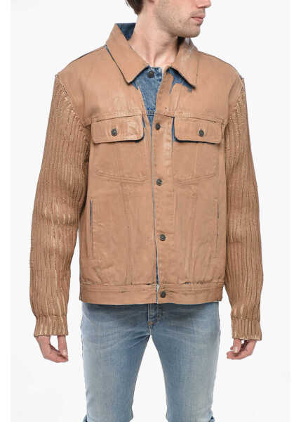 Geci de blugi Diesel Coated Denim Layton Jacket With Knitted Sleeves Beige Barbati (BM 19247102) 1