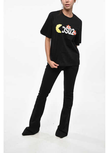 Tricouri DSQUARED2 Pac-Man Printed Easy Fit Crew-Neck T-Shirt Black Femei (BM 19247111) 4