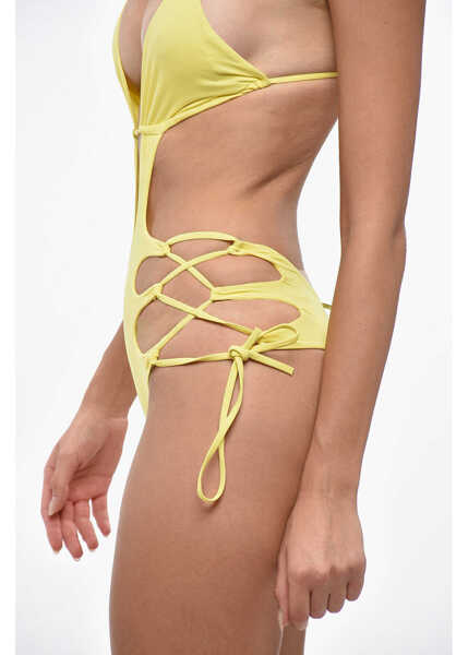 Costume de baie intregi DSQUARED2 Trikini Swimsuit With Lace-Up Details Yellow Femei (BM 19247114) 2