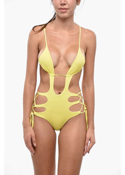 Costume de baie intregi DSQUARED2 Trikini Swimsuit With Lace-Up Details Yellow Femei (BM 19247114) 1