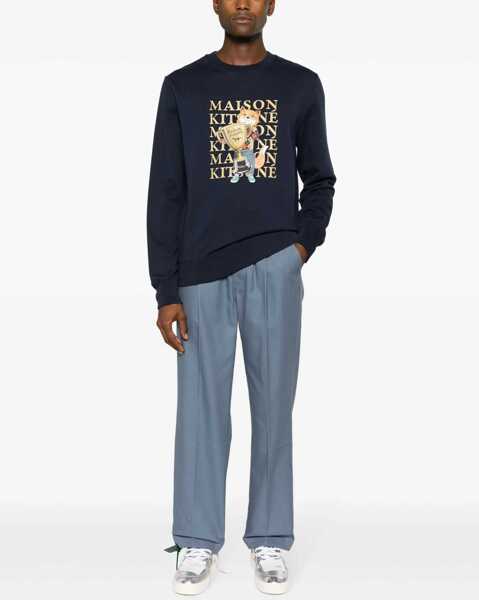 Bluze de trening MAISON KITSUN Printed Brushed Cotton Crew-Neck Sweatshirt Blue Barbati (BM 19247141) 2