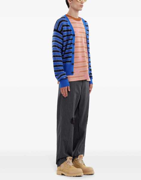 Cardigane Marni Striped Virgin Wool V-Neck Cardigan Blue Barbati (BM 19247144) 2