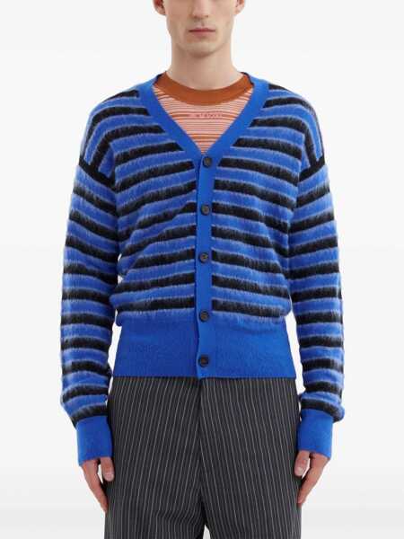 Cardigane Marni Striped Virgin Wool V-Neck Cardigan Blue Barbati (BM 19247144) 3