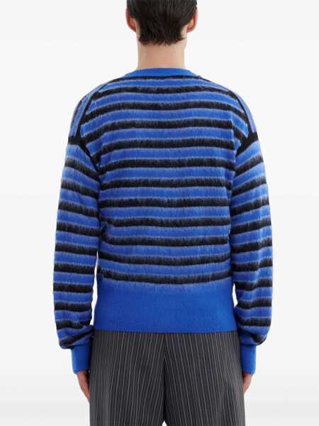 Cardigane Marni Striped Virgin Wool V-Neck Cardigan Blue Barbati (BM 19247144) 4
