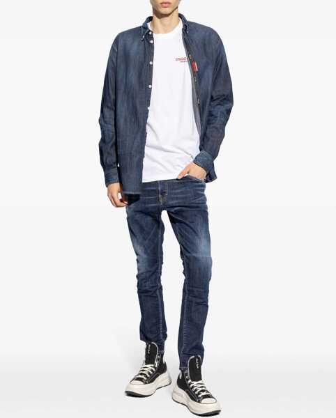 Blugi drepti DSQUARED2 Straight Leg Skater Jeans With Logoed Leather Patch 17Cm Blue Barbati (BM 19247258) 2