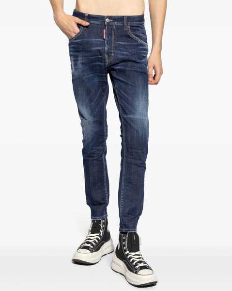 Blugi drepti DSQUARED2 Straight Leg Skater Jeans With Logoed Leather Patch 17Cm Blue Barbati (BM 19247258) 3
