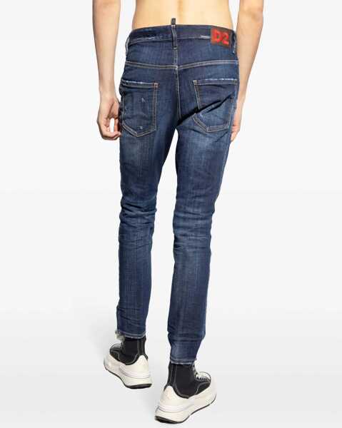 Blugi drepti DSQUARED2 Straight Leg Skater Jeans With Logoed Leather Patch 17Cm Blue Barbati (BM 19247258) 4