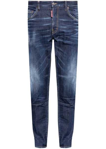 Blugi drepti DSQUARED2 Straight Leg Skater Jeans With Logoed Leather Patch 17Cm Blue Barbati (BM 19247258) 1