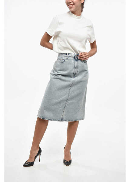Fuste casual TOTME Denim Midi Skirt With Logo Button Blue Femei (BM 19247267) 4