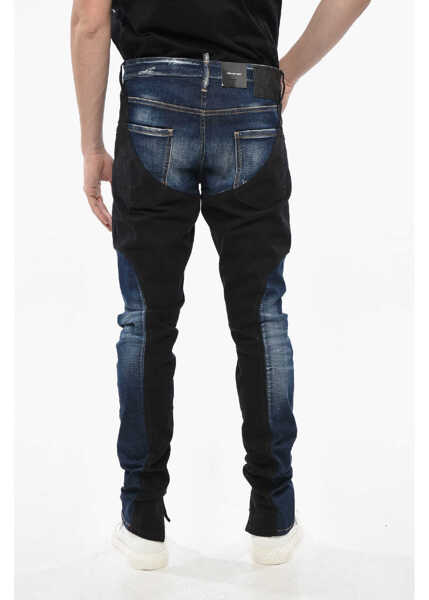 Blugi drepti DSQUARED2 Icon Two-Tone Techno Cool Guy Jeans With Leather Strap And L Blue Barbati (BM 19247270) 2