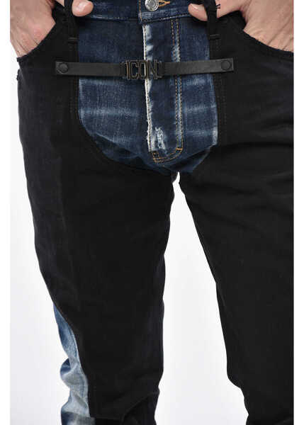 Blugi drepti DSQUARED2 Icon Two-Tone Techno Cool Guy Jeans With Leather Strap And L Blue Barbati (BM 19247270) 3