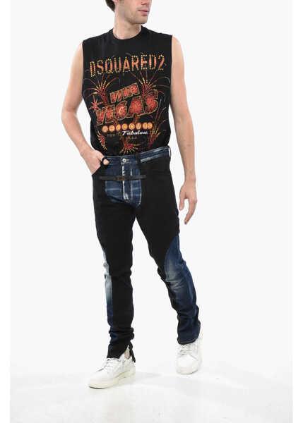 Blugi drepti DSQUARED2 Icon Two-Tone Techno Cool Guy Jeans With Leather Strap And L Blue Barbati (BM 19247270) 4