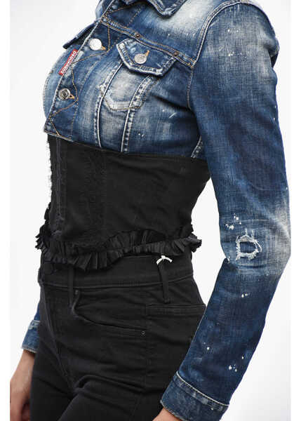Geci de blugi DSQUARED2 Cropped Fit Denim Jacket With Corset Detail On The Bottom Blue Femei (BM 19247279) 2