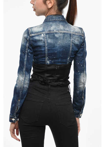 Geci de blugi DSQUARED2 Cropped Fit Denim Jacket With Corset Detail On The Bottom Blue Femei (BM 19247279) 3