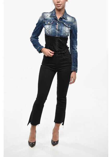 Geci de blugi DSQUARED2 Cropped Fit Denim Jacket With Corset Detail On The Bottom Blue Femei (BM 19247279) 4