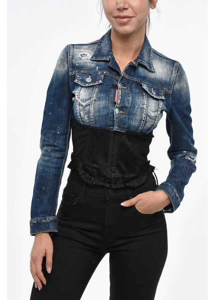 Geci de blugi DSQUARED2 Cropped Fit Denim Jacket With Corset Detail On The Bottom Blue Femei (BM 19247279) 1