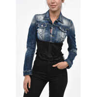 Geci de blugi Cropped Fit Denim Jacket With Corset Detail On The Bottom Femei