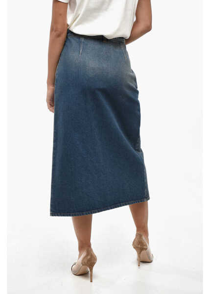 Fuste casual Balenciaga Denim Longuette With Belt Loops And Front Split Light Blue Femei (BM 19247285) 3