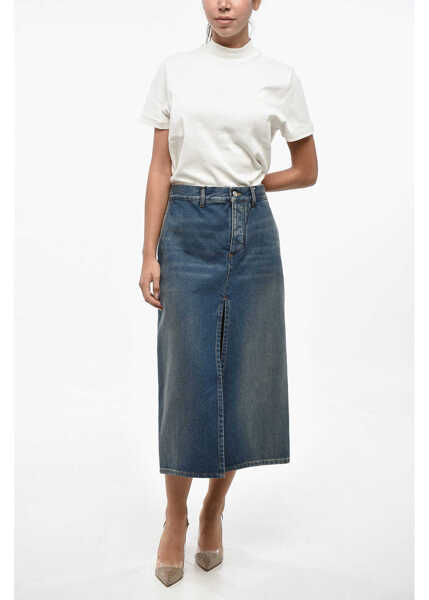 Fuste casual Balenciaga Denim Longuette With Belt Loops And Front Split Light Blue Femei (BM 19247285) 4