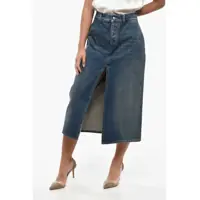 Fuste casual Denim Longuette With Belt Loops And Front Split Femei