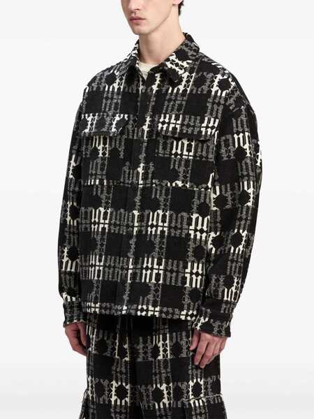 Jachete Palm Angels Two-Tone Overshirt With Double Breast Pocket Black & White Barbati (BM 19247294) 4