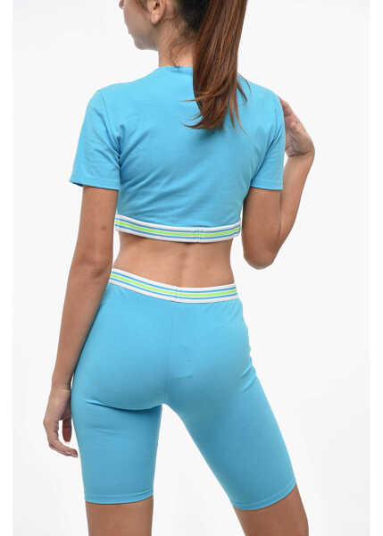 Tricouri DSQUARED2 Cropped Crew-Neck T-Shirt With Logo Blue Femei (BM 19247303) 3