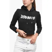 Bluze de trening Fleeced Cotton Cropped Hoodie With Contrasting Logo Femei