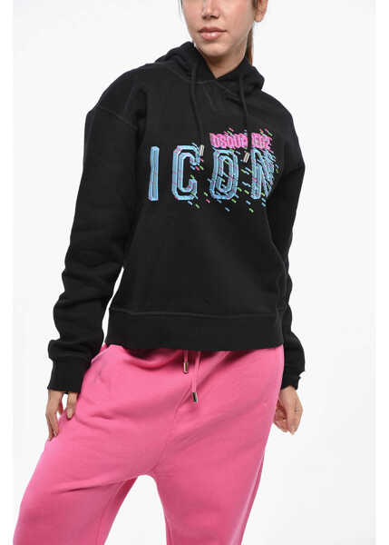 Bluze de trening DSQUARED2 Icon Fleeced-Cotton Cool Fit Hoodie With Print Black Femei (BM 19247321) 1