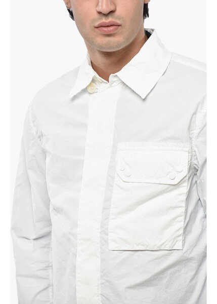 Jachete TEN C Solid Color Overshirt With Hidden Closure And Breast Pocket White Barbati (BM 19247324) 3