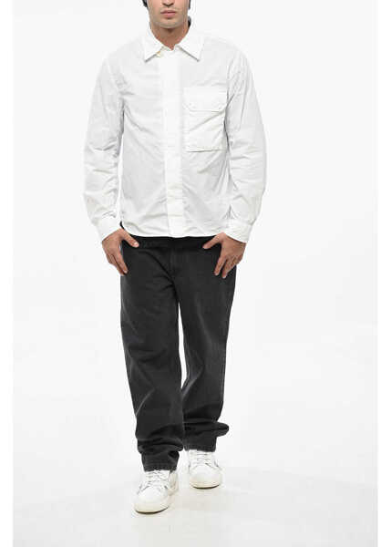 Jachete TEN C Solid Color Overshirt With Hidden Closure And Breast Pocket White Barbati (BM 19247324) 4