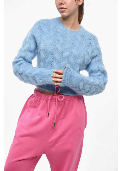 Pulovere DSQUARED2 Cable Knitted Cropped Crew-Neck Sweater Blue Femei (BM 19247327) 1