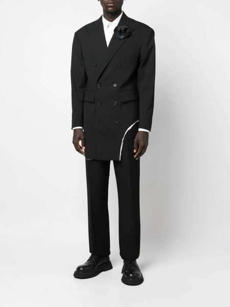 Sacouri DSQUARED2 Virgin Wool Raw Cut Peak Lapel Double-Breasted Blazer Black Barbati (BM 19247354) 2