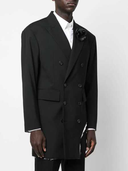 Sacouri DSQUARED2 Virgin Wool Raw Cut Peak Lapel Double-Breasted Blazer Black Barbati (BM 19247354) 3