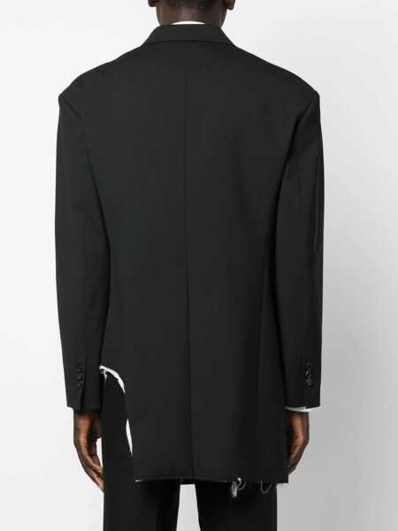 Sacouri DSQUARED2 Virgin Wool Raw Cut Peak Lapel Double-Breasted Blazer Black Barbati (BM 19247354) 4