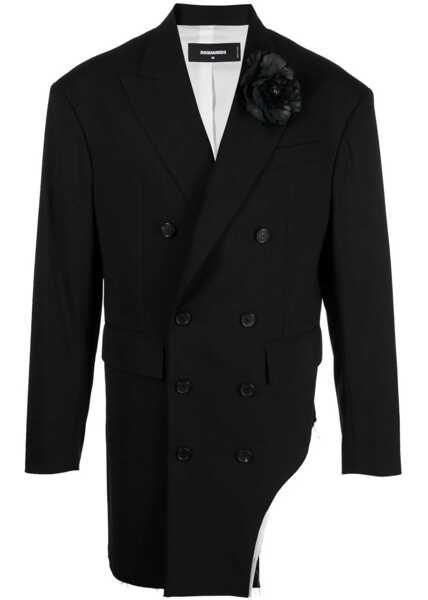 Sacouri DSQUARED2 Virgin Wool Raw Cut Peak Lapel Double-Breasted Blazer Black Barbati (BM 19247354) 1