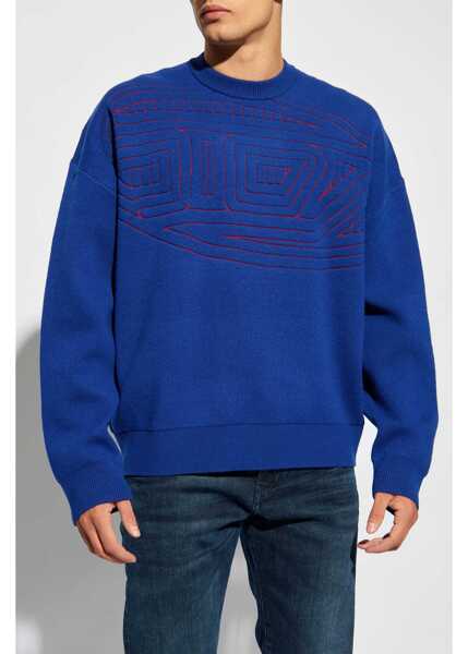 Pulovere Diesel Red Tag Jacquard Wool Blend Crew Neck Sweater Blue Barbati (BM 19247429) 3