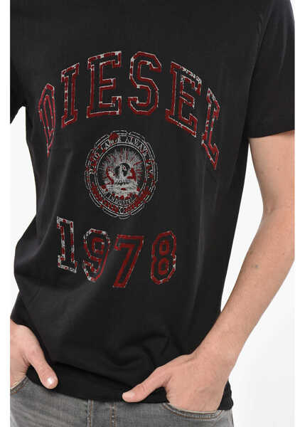 Tricouri Diesel Solid Color T-Diegor-D1 Crew-Neck T-Shirt With Flocked Print Black Barbati (BM 19247441) 3