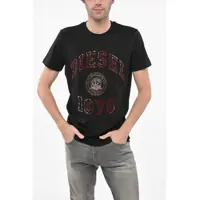 Tricouri Solid Color T-Diegor-D1 Crew-Neck T-Shirt With Flocked Print Barbati