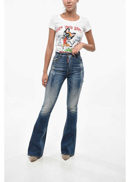 Blugi drepti DSQUARED2 Vintage Effect Stretch Denim Flared Jeans 28Cm Blue Femei (BM 19247447) 4