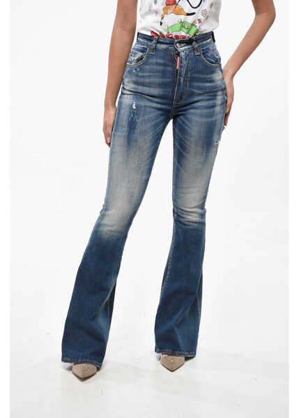 Blugi drepti DSQUARED2 Vintage Effect Stretch Denim Flared Jeans 28Cm Blue Femei (BM 19247447) 1