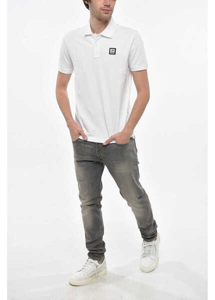 Tricouri Polo Diesel Hopsack Cotton Blend Smith Polo With Logo Patch White Barbati (BM 19247462) 4